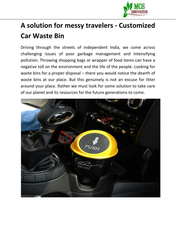 A solution for messy travelers - Customized Car Waste Bin