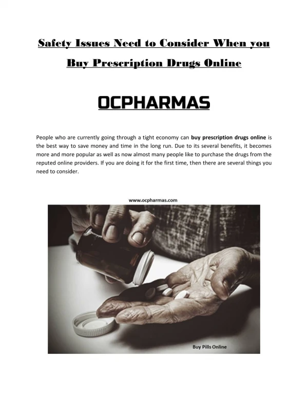 Safety Issues Need to Consider When you Buy Prescription Drugs Online