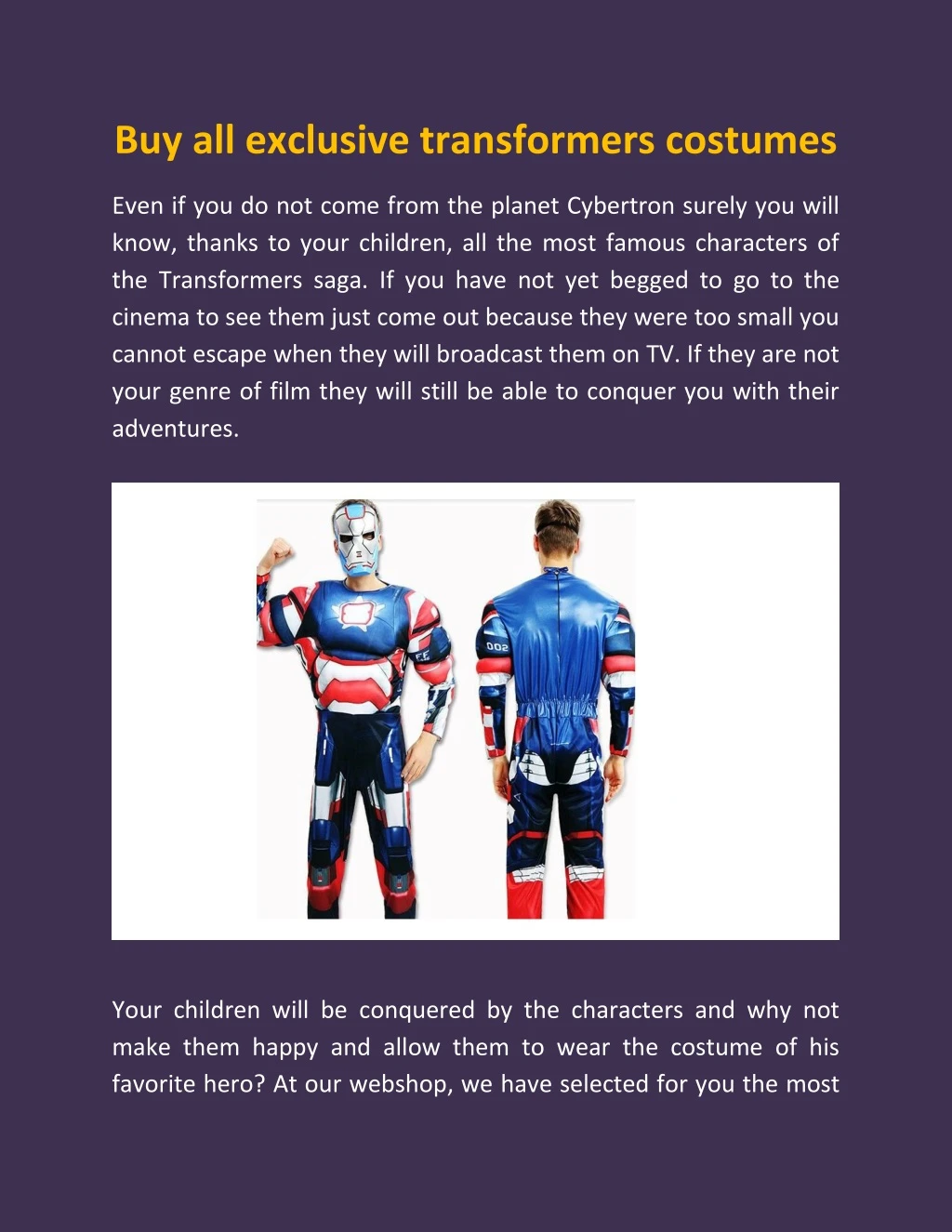 buy all exclusive transformers costumes