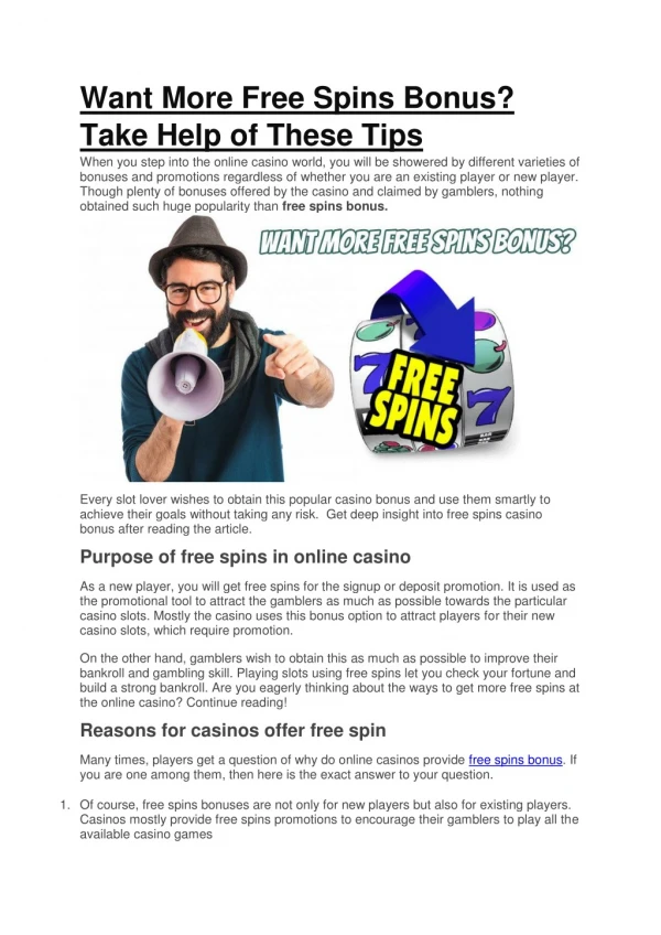 Want More Free Spins Bonus? Take Help of These Tips