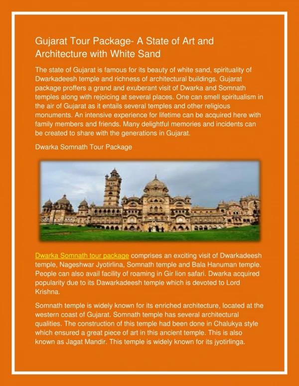 Gujarat Tour Package- A State of Art and Architecture with White Sand