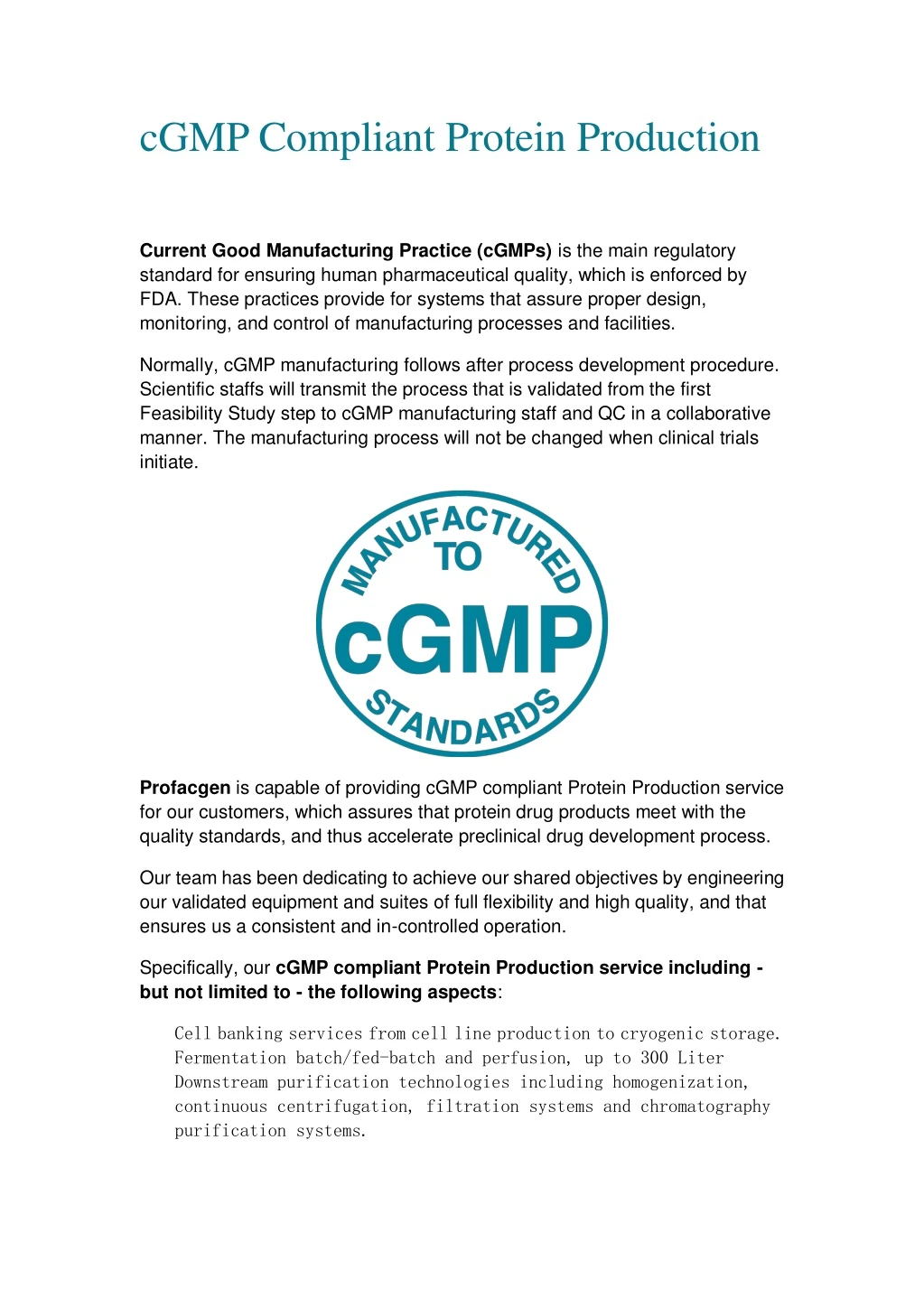 cgmp compliant protein production