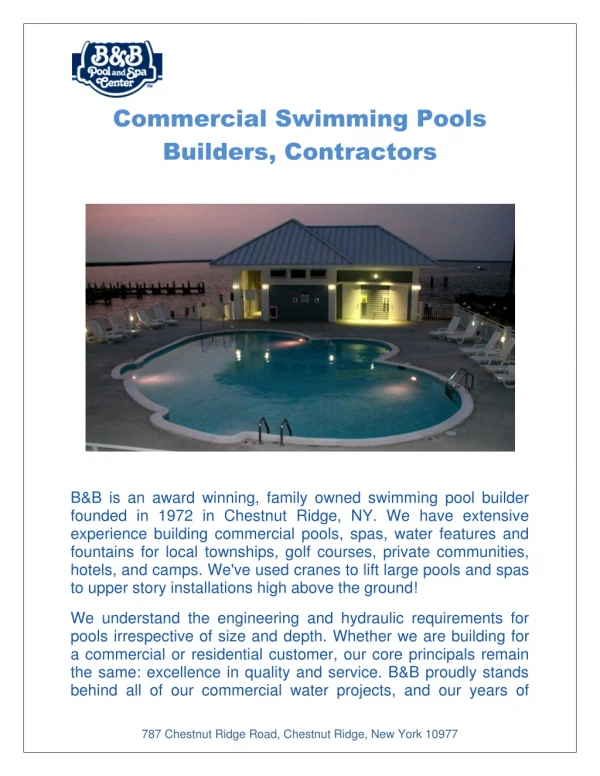Commercial Swimming Pools Builders, Contractors, Spa Center in NY, NJ