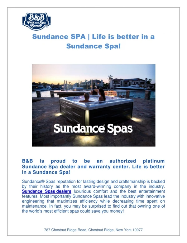 Authorized Platinum Sundance & Spas Dealers in USA | B&B Pools and Spa