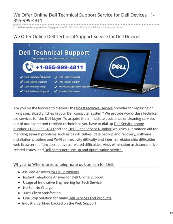 Dell Customer Support 1-855-999-4811 Phone Number is 24 X 7 Reachable To Give Support Help