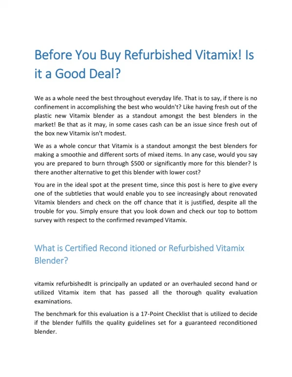 Before You Buy Refurbished Vitamix! Is it a Good Deal?