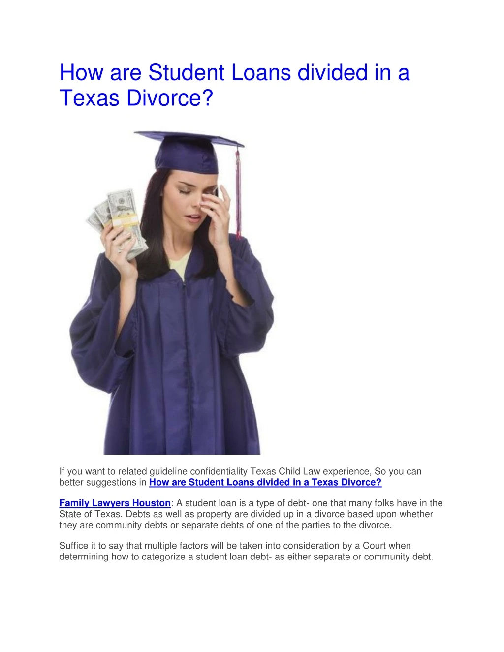 how are student loans divided in a texas divorce