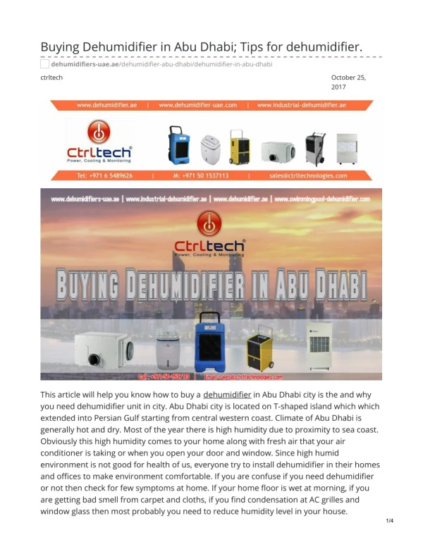 Buying Dehumidifier in Abu Dhabi; Tips for dehumidifier. #dehumidifierinabudhabi