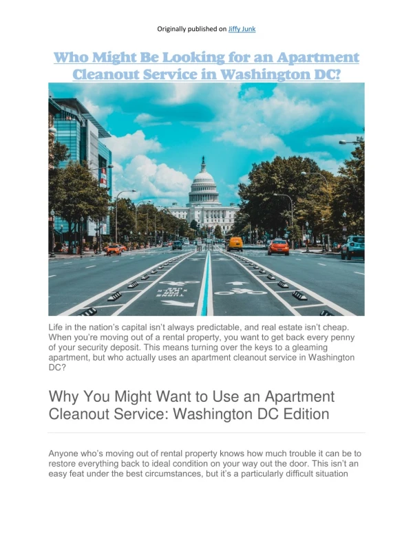 Who Might Be Looking for an Apartment Cleanout Service in Washington DC