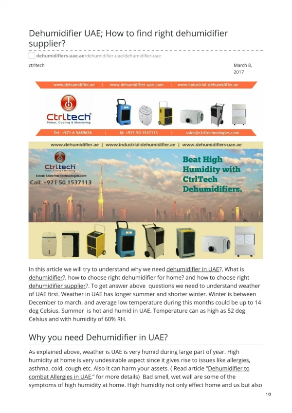 Dehumidifier UAE; How to find right dehumidifier supplier?. #dehumidifierinuae