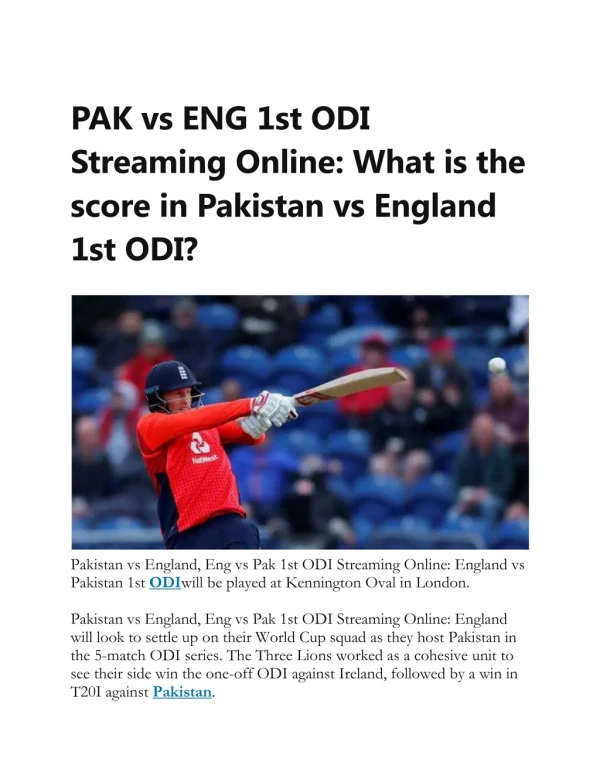 PAK vs ENG 1st ODI Streaming Online | Karan Arora SAS Nagar