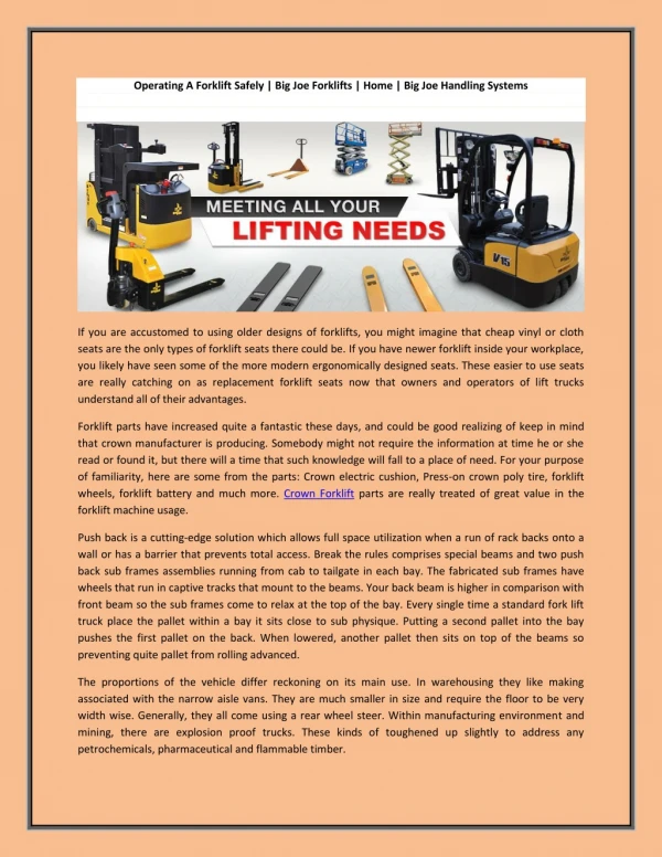 Big Joe Forklifts | Home | Big Joe Handling Systems
