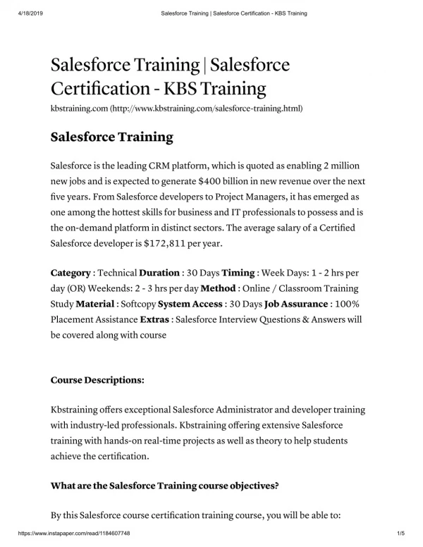 Salesforce Training Online | Corporate Training - KBS Training
