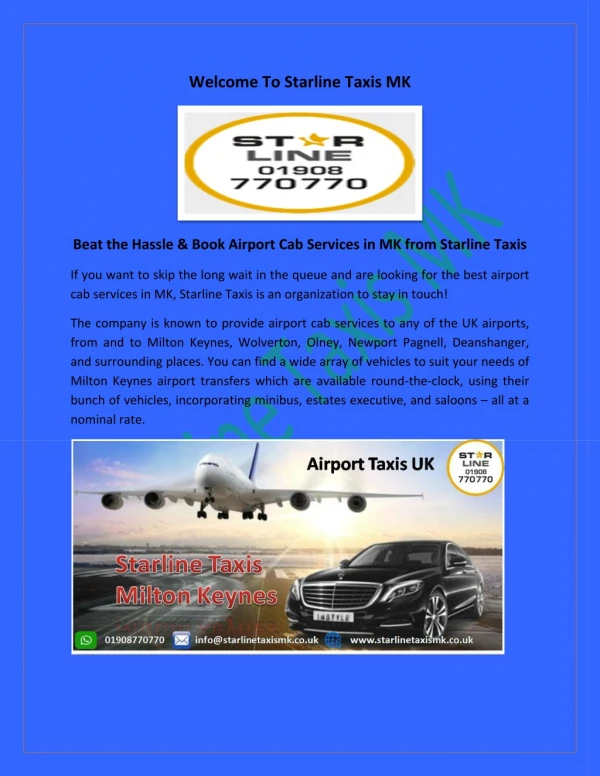Airport Taxis and Minibus in Milton Keynes