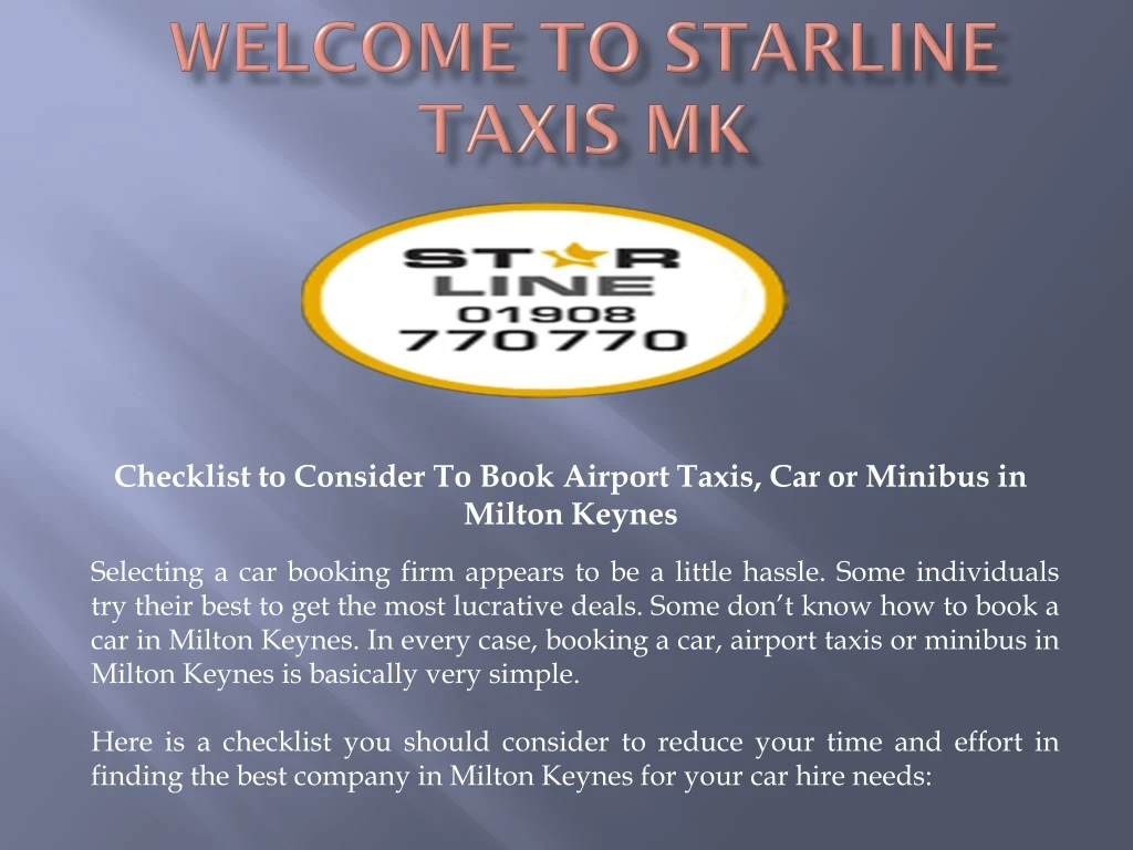 welcome to starline taxis mk