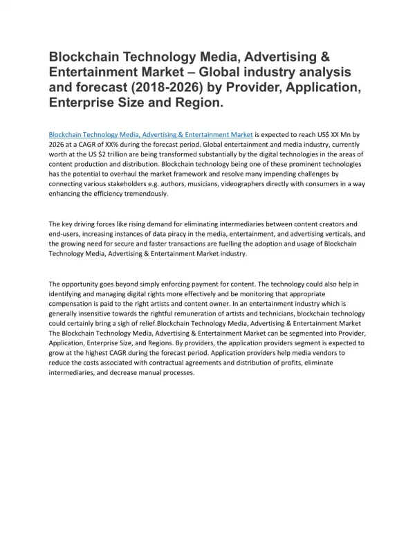 Blockchain Technology Media, Advertising & Entertainment Market