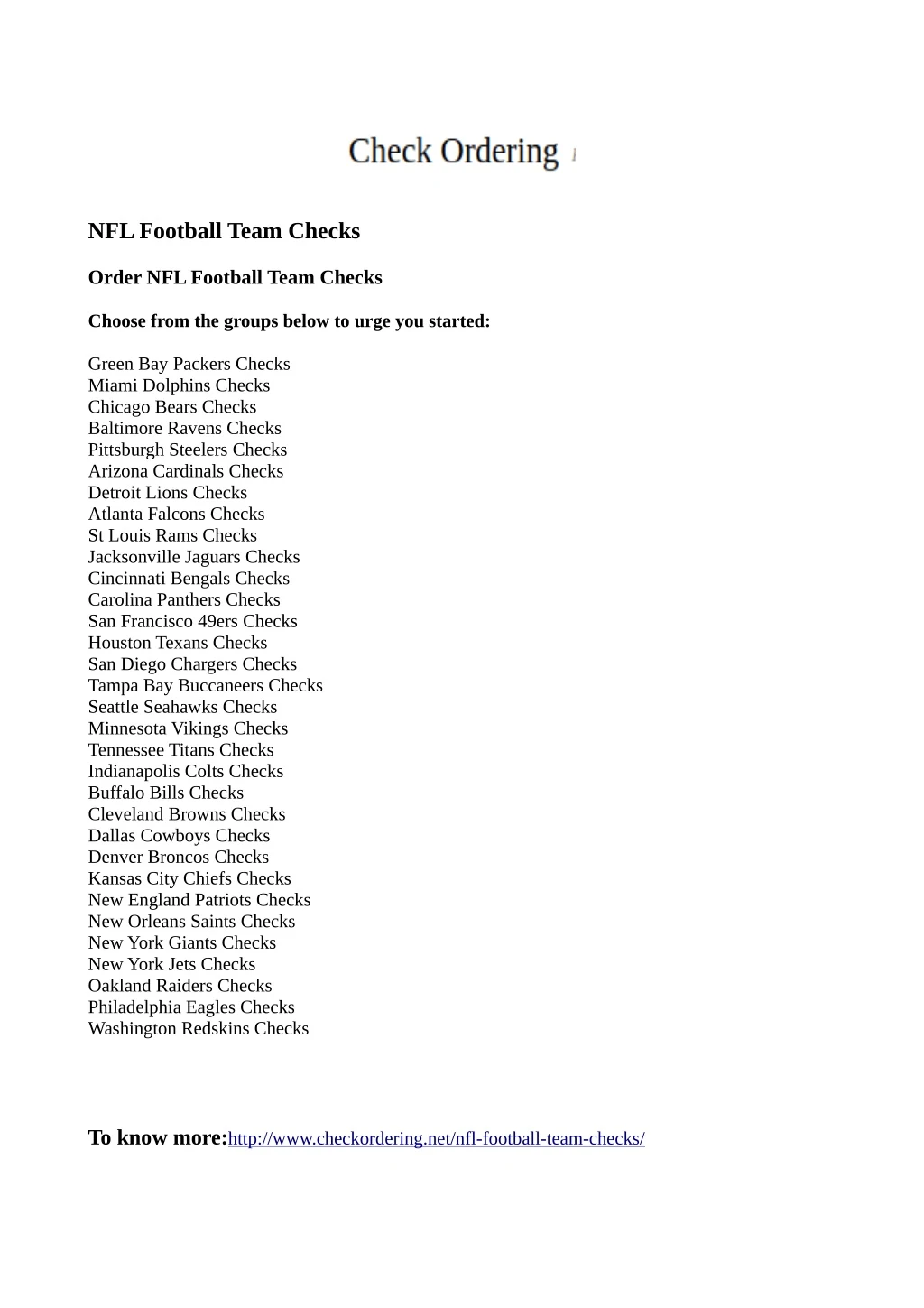 nfl football team checks