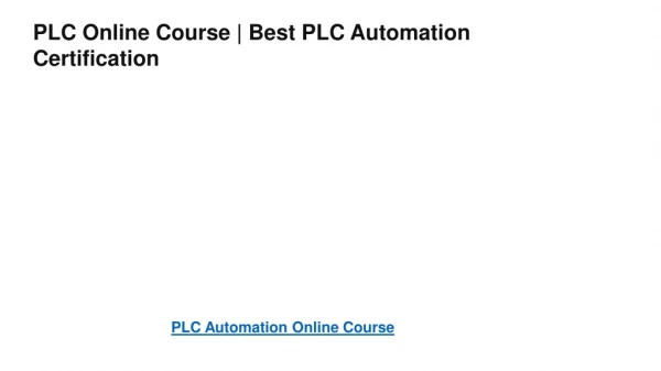 PLC Online Course | Best PLC Automation Certification