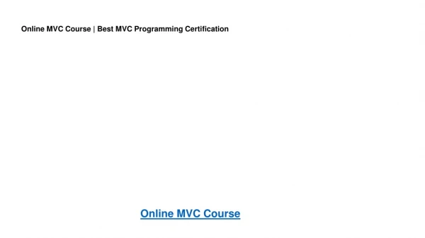 Online MVC Course | Best MVC Programming Certification