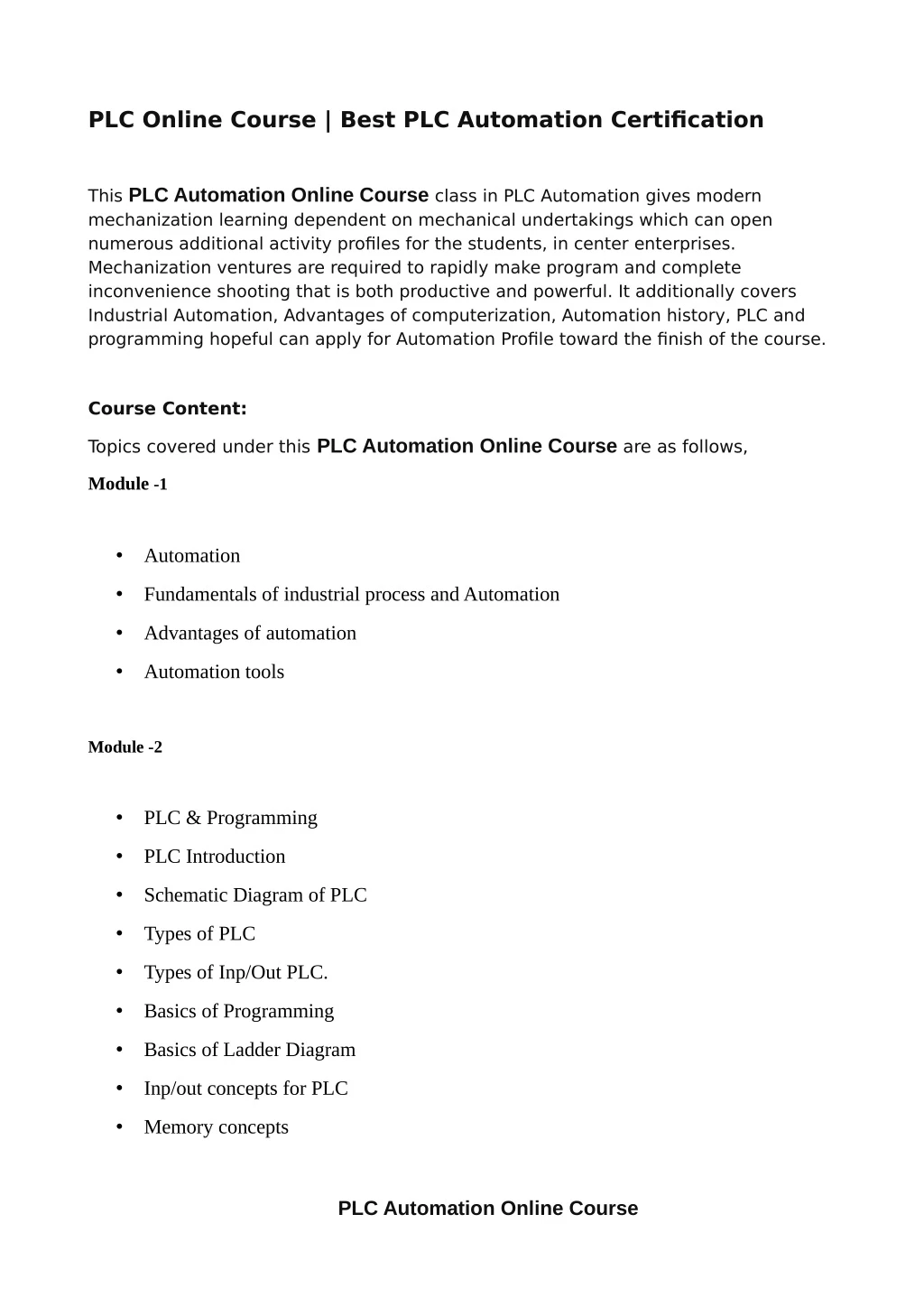 PPT PLC Online Course Best PLC Automation Certification PowerPoint