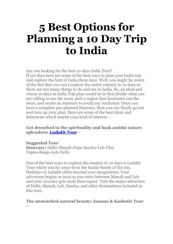 5 best option for planning a 10 day trip to india