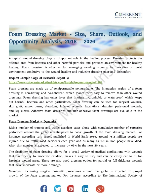 Foam Dressing Market - Size, Share, Outlook, and Opportunity Analysis, 2018 - 2026