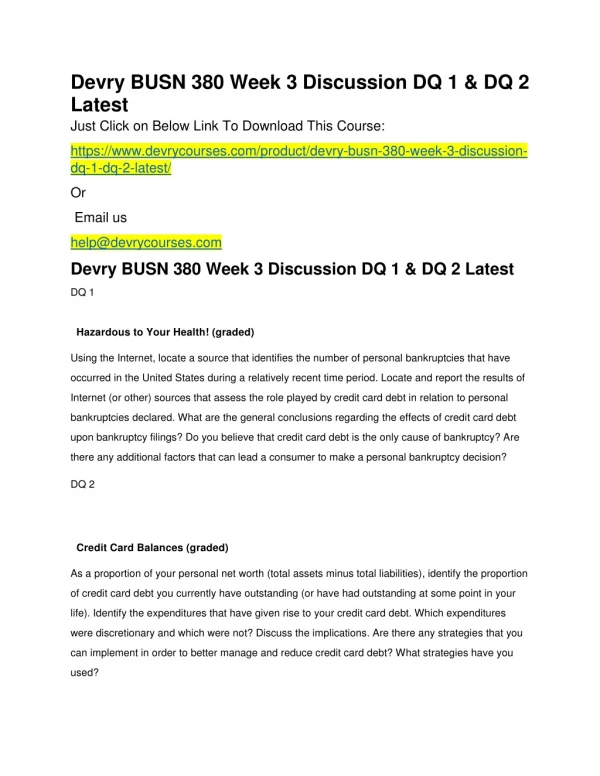 Devry BUSN 380 Week 3 Discussion DQ 1 & DQ 2 Latest