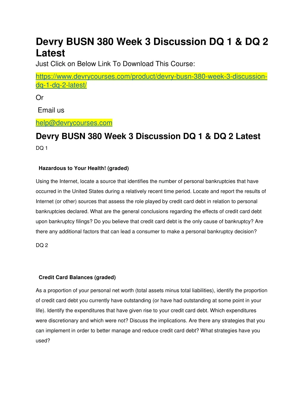 devry busn 380 week 3 discussion dq 1 dq 2 latest