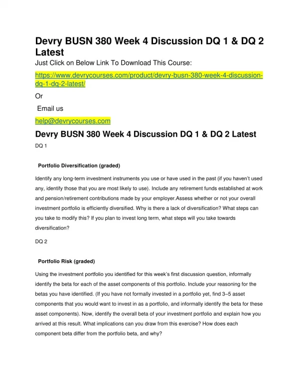 Devry BUSN 380 Week 4 Discussion DQ 1 & DQ 2 Latest