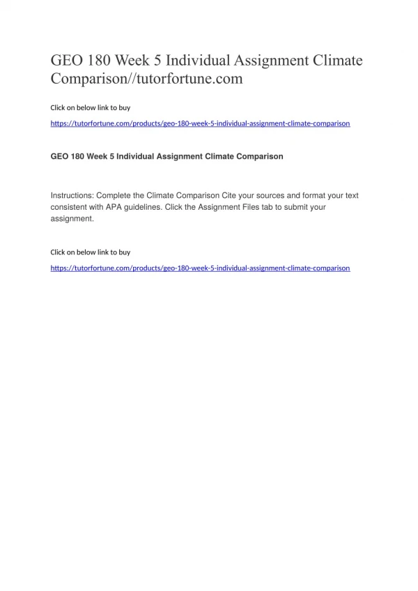 GEO 180 Week 5 Individual Assignment Climate Comparison//tutorfortune.com
