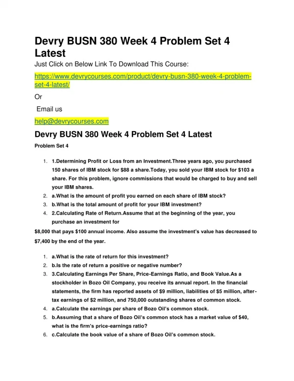 Devry BUSN 380 Week 4 Problem Set 4 Latest