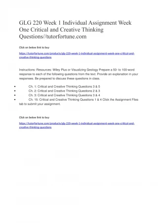 GLG 220 Week 1 Individual Assignment Week One Critical and Creative Thinking Questions//tutorfortune.com - slide 1