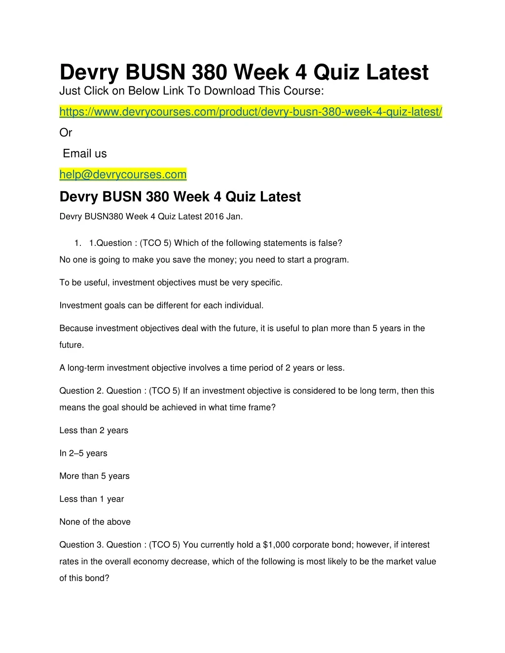 devry busn 380 week 4 quiz latest just click