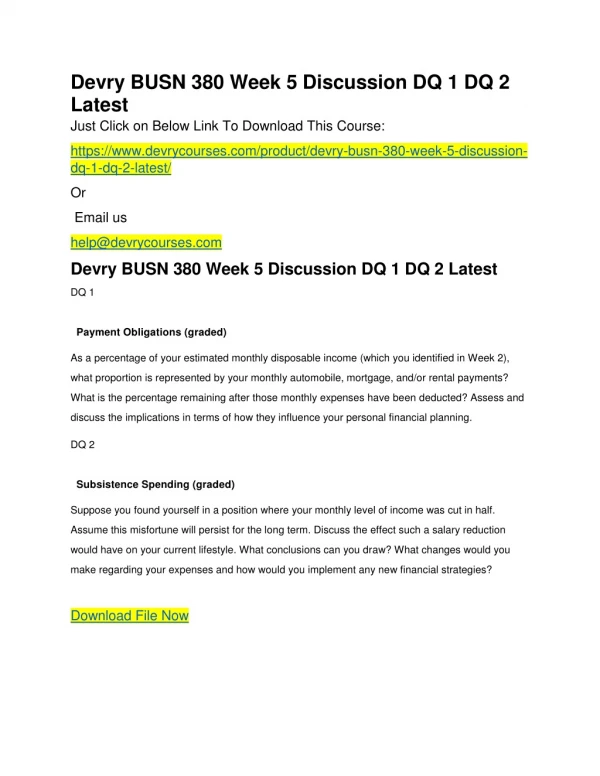 Devry BUSN 380 Week 5 Discussion DQ 1 DQ 2 Latest