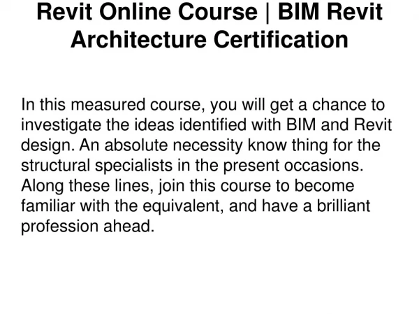 Revit Online Course | BIM Revit Architecture Certification