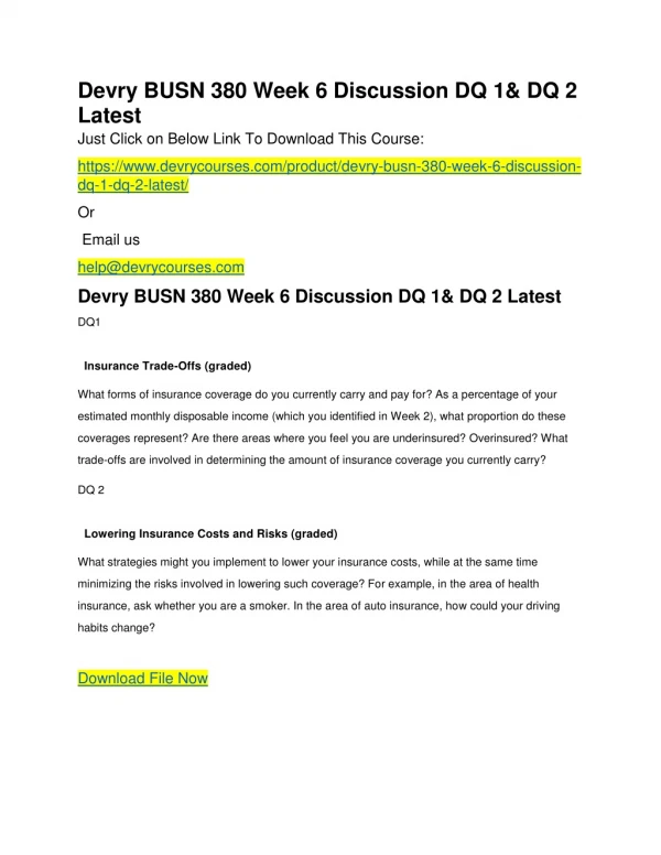 Devry BUSN 380 Week 6 Discussion DQ 1& DQ 2 Latest