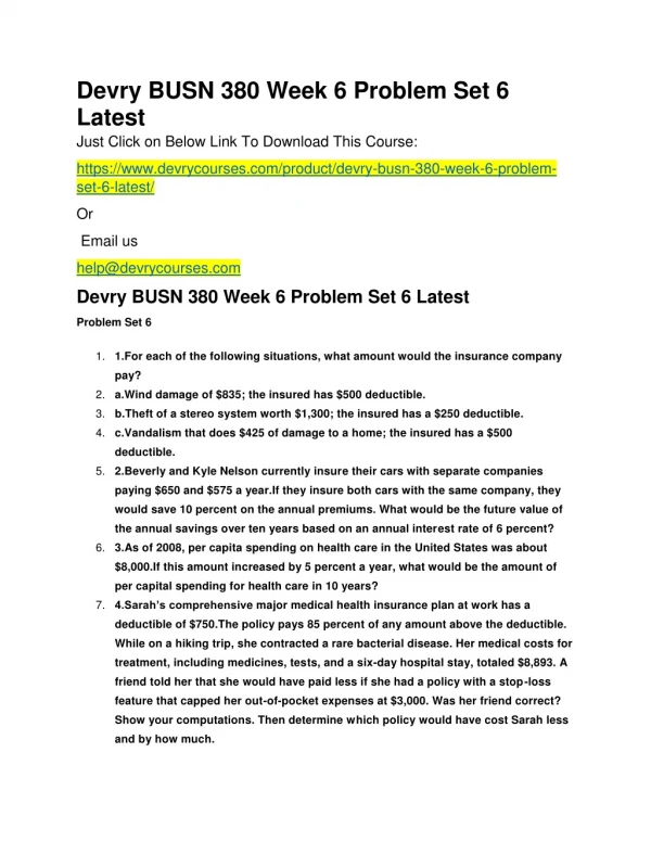 Devry BUSN 380 Week 6 Problem Set 6 Latest