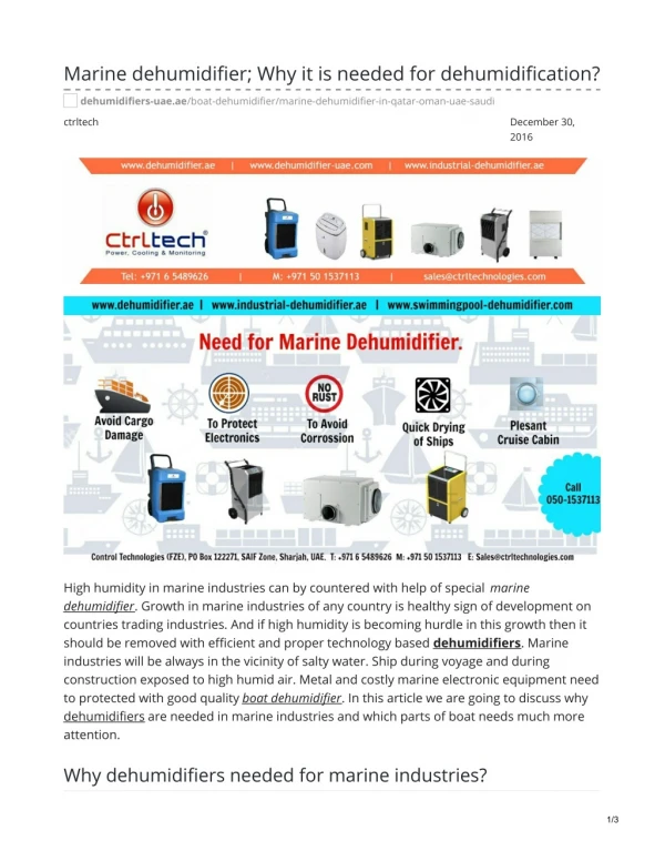 Marine dehumidifier; Why it is needed for dehumidification #Marinedehumidifier