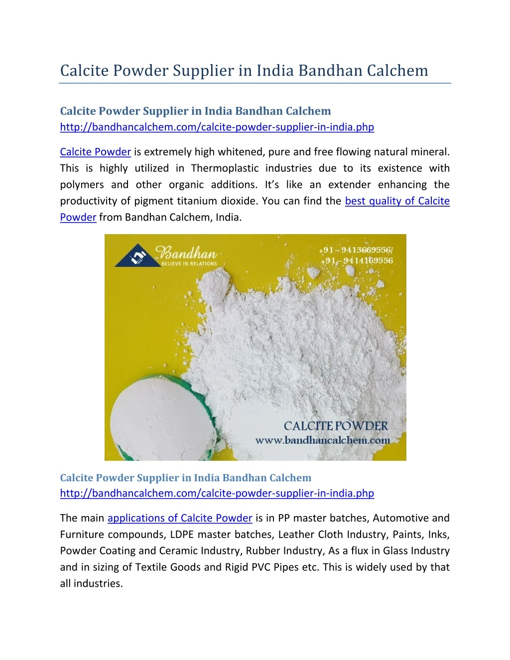 calcite powder supplier in india bandhan calchem