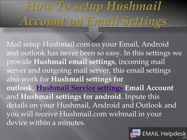 How to setup Hushmail Account on Email Settings
