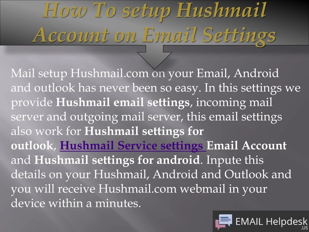 how to setup hushmail account on email settings