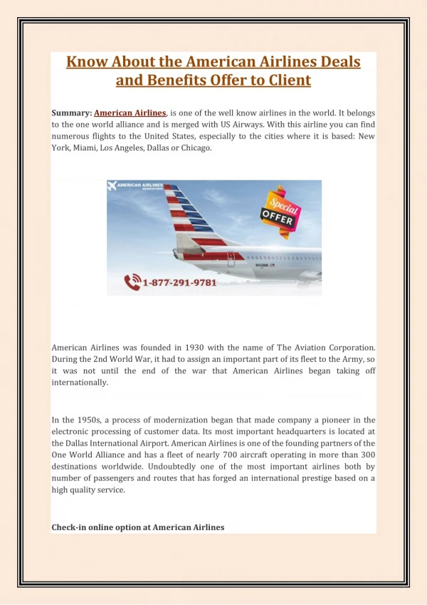 Know About the American Airlines Deals and Benefits Offer to Client