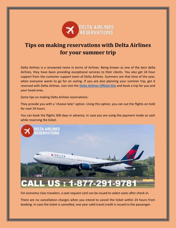 Tips on making reservations with Delta Airlines for your summer trip