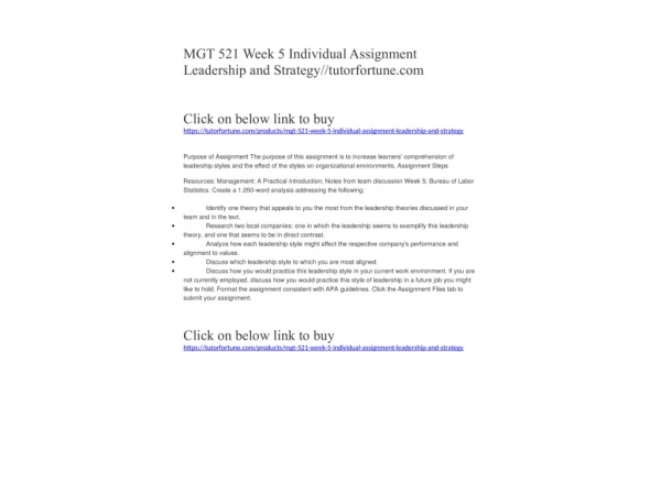 MGT 521 Week 5 Individual Assignment Leadership and Strategy//tutorfortune.com