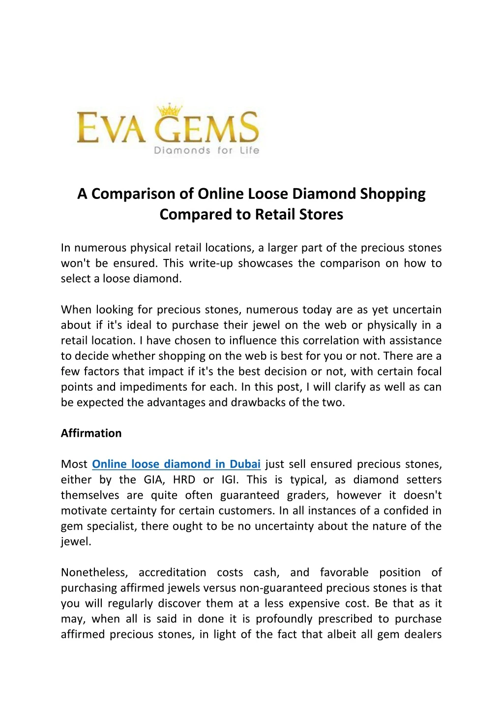 a comparison of online loose diamond shopping