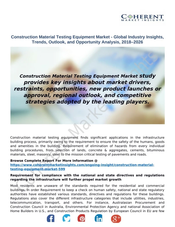 Construction Material Testing Equipment Market - Global Industry Insights, Trends, Outlook, and Opportunity Analysis, 20