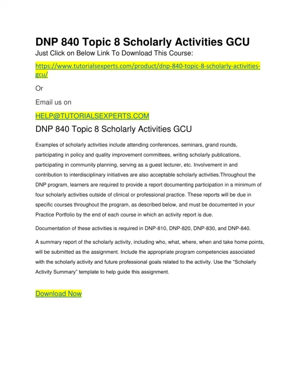 DNP 840 Topic 8 Scholarly Activities GCU