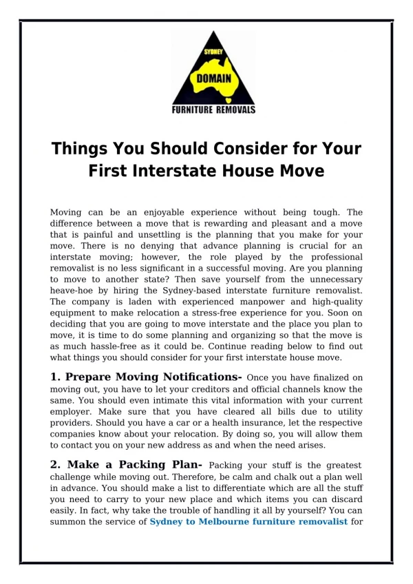Things You Should Consider for Your First Interstate House Move