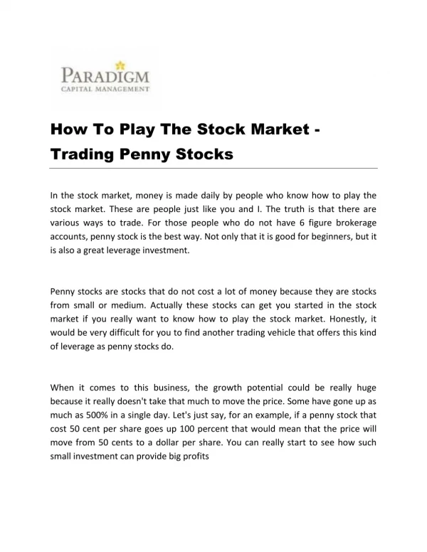 How To Play The Stock Market - Trading Penny Stocks