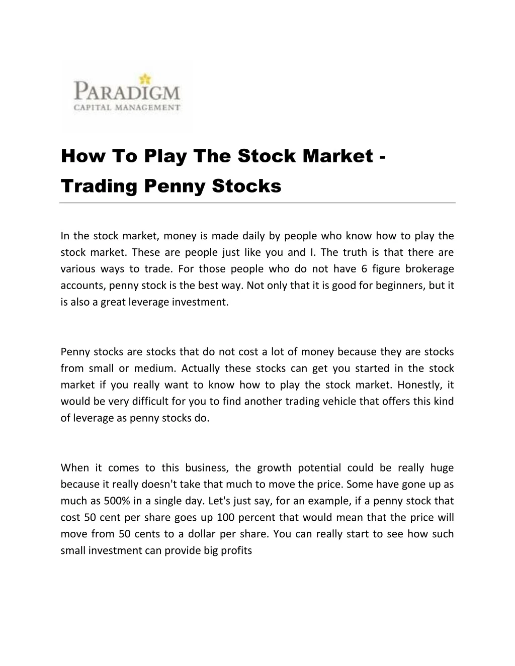 how to play the stock market trading penny stocks